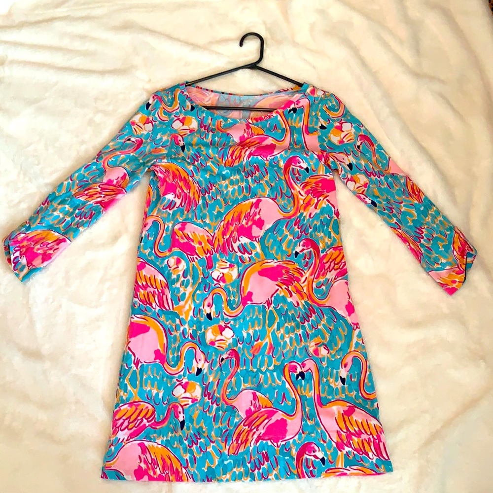 Lilly Pulitzer flamingo print fitted dress